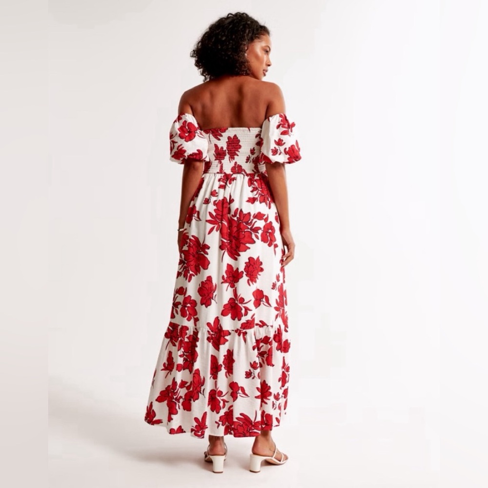 Abercrombie & Fitch Emerson Red and White Floral Off-the-Shoulder Maxi Dress - Picture 2 of 7